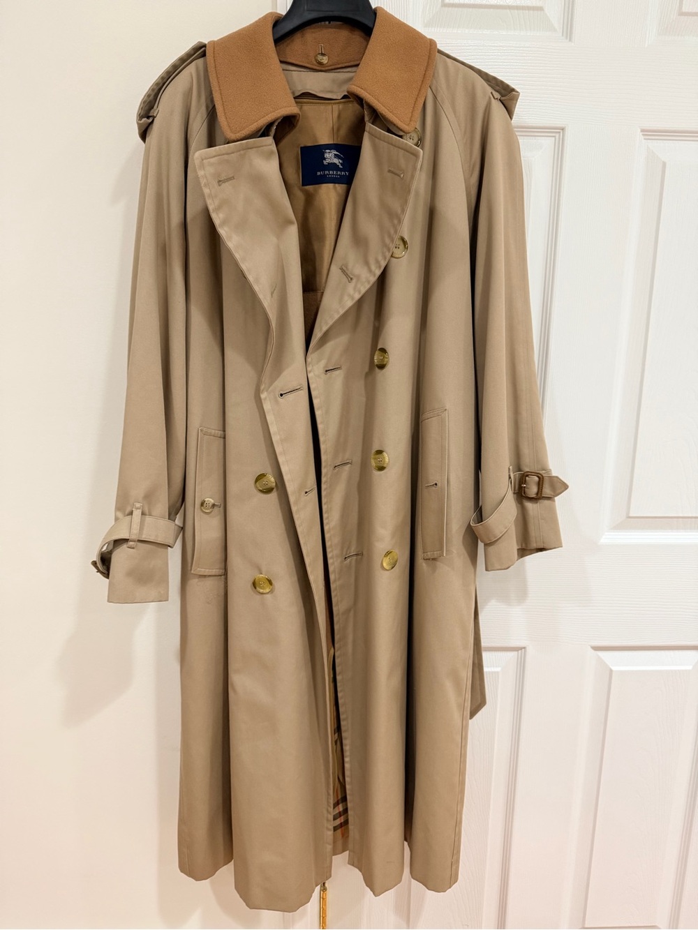 Burberry London Men’s 36S Tan Trench Coat Camel Hair Wool Liner Belt